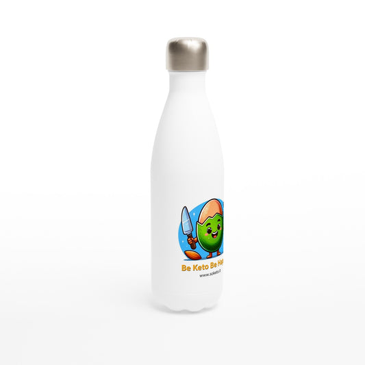 500ml "Be Keto Be Happy" White Stainless Steel Water Bottle-0