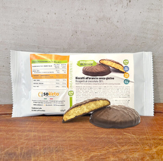 KETO GLUTEN FREE orange biscuits covered in chocolate 0% sugar-0